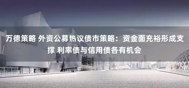 万德策略 外资公募热议债市策略：资金面充裕形成支撑 利率债与信用债各有机会